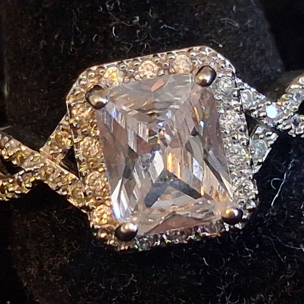 Elegant Sterling Silver Radiant Cut CZ Ring Size 11